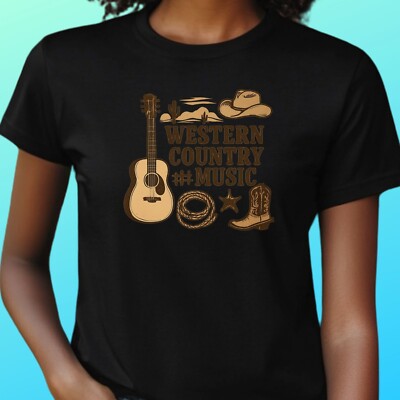 T-Shirt Western Musik   Cowboy Gitarre Motiv für Country Fans, Funshirt Geschen