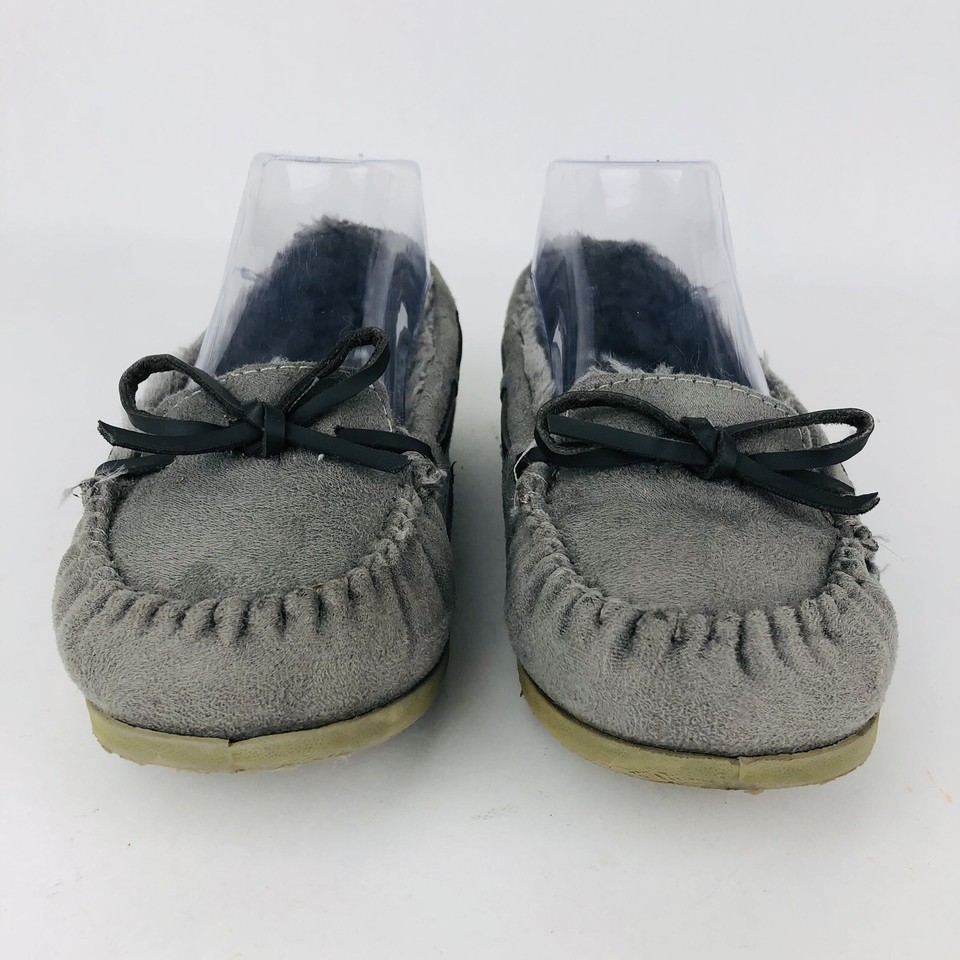 Airwalk Womens 6 Moccasin Faux Fur Sherpa Suede Vegan Gray Slippers