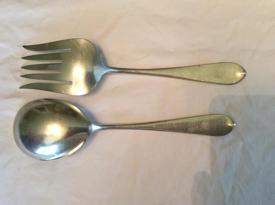 Juego para servir ensaladas "Rosa" plata de ley, S. Kirk & Son (1937) monograma Foto 2 de 3