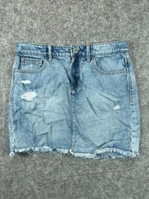 GAP Denim Skirt Tween Teen Girls 12 Blue Adj Waist Distressed Raw Hem Pockets