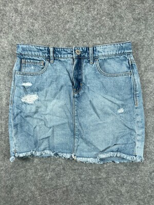 GAP Denim Skirt Tween Teen Girls 12 Blue Adj Waist Distressed Raw Hem Pockets