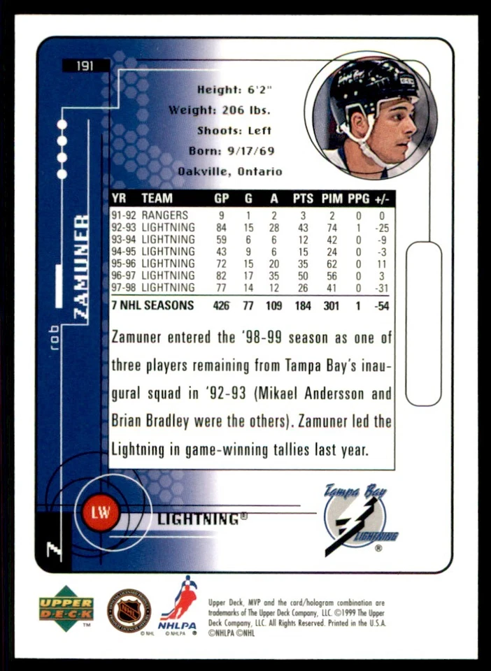 1998-99 Upper Deck MVP Rob Zamuner #191 - Image 2 of 2