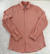Mizzen + Main Shirt Mens Medium Peach Plaid Trim Long Sleeve Made in USA