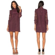 LoveShackFancy Gia Crochet Lace Long-sleeve Babydoll Dress Eggplant