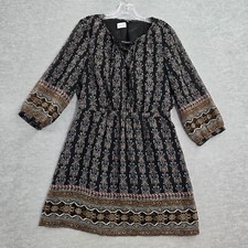 Madewell Women Dress 10 Black Floral Lace Boho Peasant Sheer Long Sleeve Lined