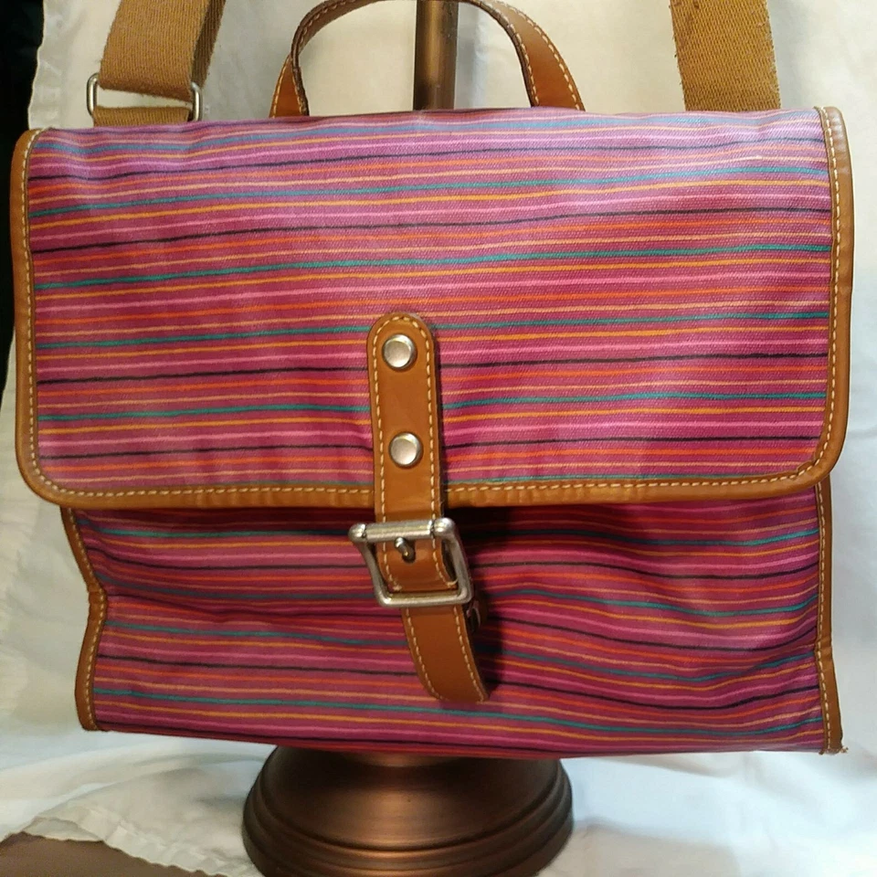 FOSSIL Bolso de Mano MULTICOLOR RAYAS PVC SOLAPA BANDOLERA Mensajero Púrpura Monedero Foto 2 de 4