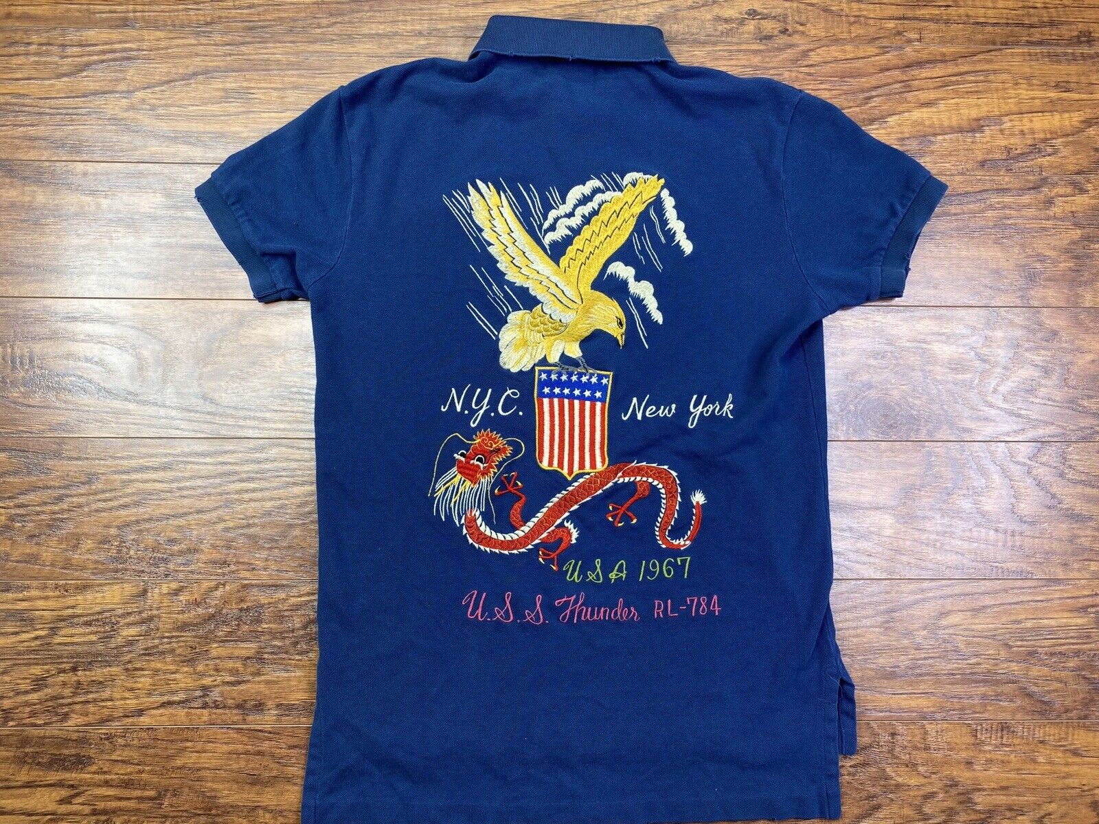 Vintage RALPH LAUREN POLO Eagle NYC USS-RL Embroidered Shirt Small Blue P |  eBay