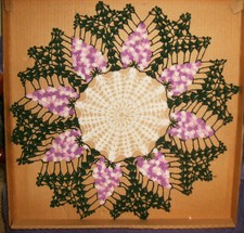 NEW CROCHETED PURPLE GRAPES DOILY 18" GREEN LEAVES BLOCKED WASHABLE MADE IN USA!