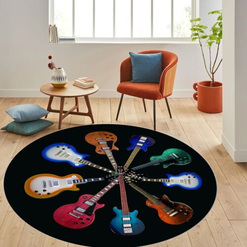 Round Guitar Rug, Art Rug, Modern Rug, Living Room Rug, Area Rug, Abstract Rugs - Afbeelding 1 van 10
