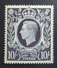GB. KGVI. 1939. 10/- DARK BLUE "Arms" high value. SG 478. Unmounted mint.