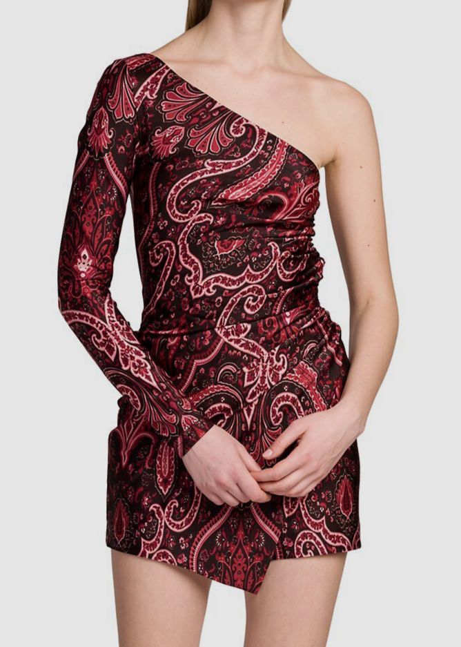 etro asymmetric dress $1440 Women's Red Helen Paisley-Print Mini Size IT48/US12 elevate your wardrobe! asymmetrical_dress Multi Way Bra for Color:Dark Red