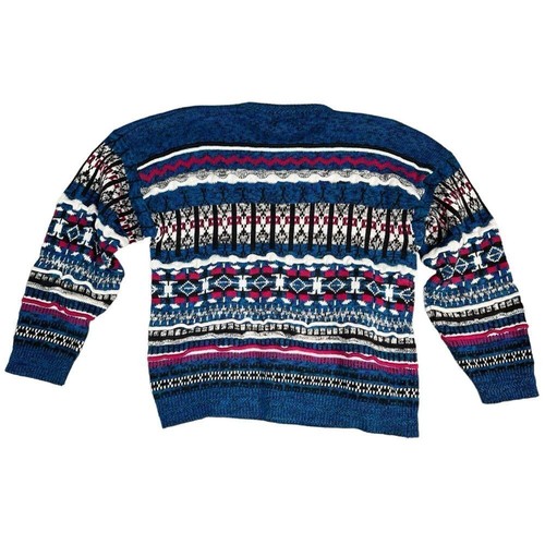Vintage Peter England Cotton Geometric Knit Striped Sweater Men's Size Medium - Picture 3 of 5