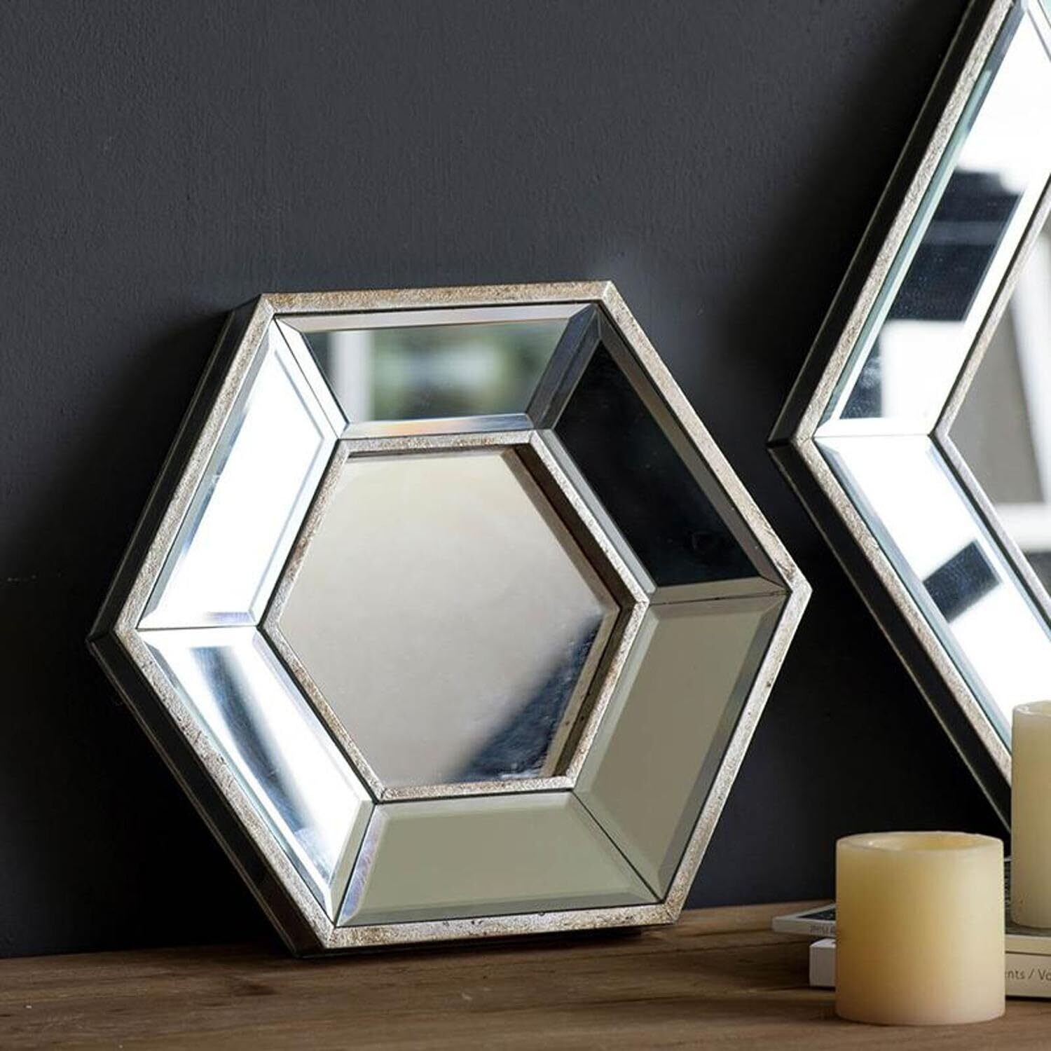 12 Silver Hexagon Wall Mounted Accent Mirror