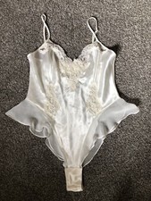 NWOT Victoria s Secret vintage white Cream Satin Beaded teddy bodysuit Size M