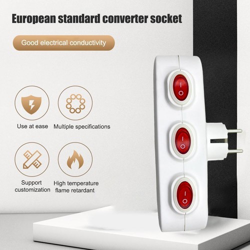 3.Fachs EU Steckdose Mehrfachstecker Steckdosenleiste-Dreifachstecker AdapterK- - Photo 4/12