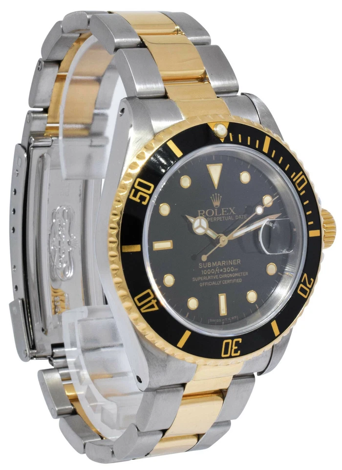 Reloj Rolex Submariner Date oro amarillo 18k/acero negro para hombre 40 mm E 16613 Foto 4 de 4
