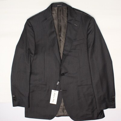 Wilkes Riley Suit Coat 43L Dark Gray Pinstripe Reda Super 130s Wool Jacket Italy