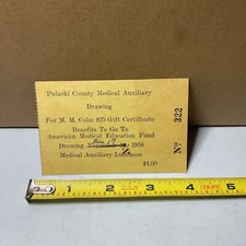 17 Dec 1958 Pulaski County Medical Auxiliary Benefits Drawing Ticket  Stub B12