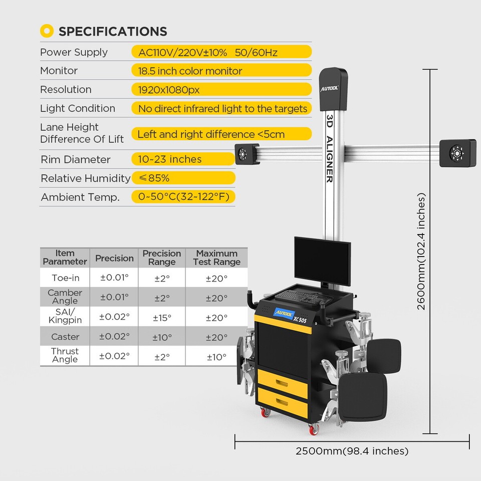 AUTOOL Auto 3D Wheel Alignment Machine Tire Wheel Aligner Voice & Light ...