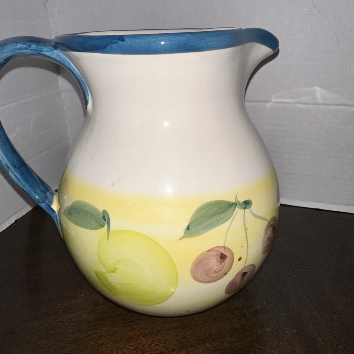 A Santos Portugal Ceramic Pitcher ~Vintage~Hand Painted ~ Fruit