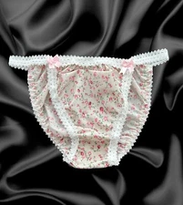 Satin Bow Pink Floral Sissy Frilly Lace Knickers Bikini Tanga Panties