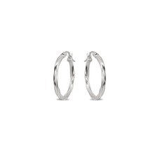 Sterling Silver 2x15mm Twist Round Small Hoop Earrings
