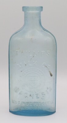 Vintage Blue Phillips Milk of Magnesia Bottle Reg'd in US Pat. Office Aug. 1906