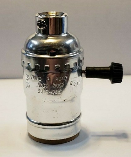NICKEL FINISH 3-WAY TURN KNOB LAMP SOCKET WITH LARGE 1/2" HOLE 1/4IP NEW 307761J - Picture 2 of 6