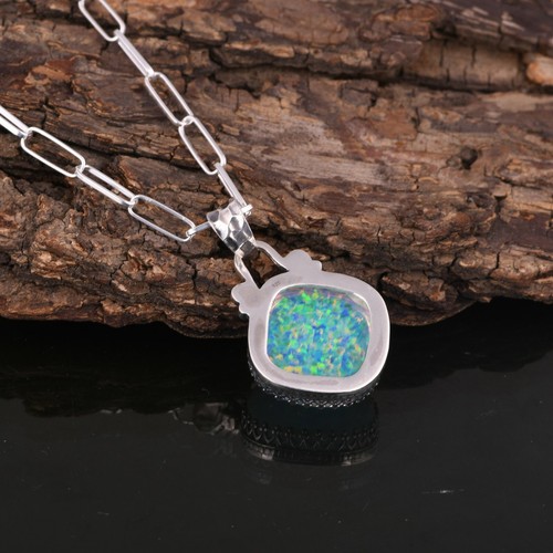 Magnificent Gift For Her Opal Pendant Sterling Silver Birthstone Necklace - Picture 5 of 5
