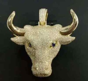 Authentic 3.50Ct Round Cut Real Moissanite Bull Head Pendant 14K Yellow Gold Plated