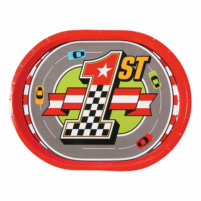 1St Birthday Race Car Paper Dinner Plates 8 Ct. Party Supplies 8
