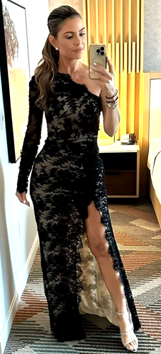 New NWT Monique Lhuillier Collection Embroidered Lace Long Maxi Gown Dress US 10