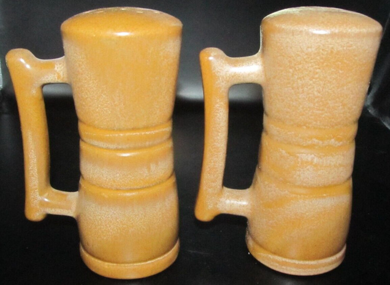 Vintage FRANKOMA Pottery Kitchen Salt Pepper Shaker Set With Handles Brown