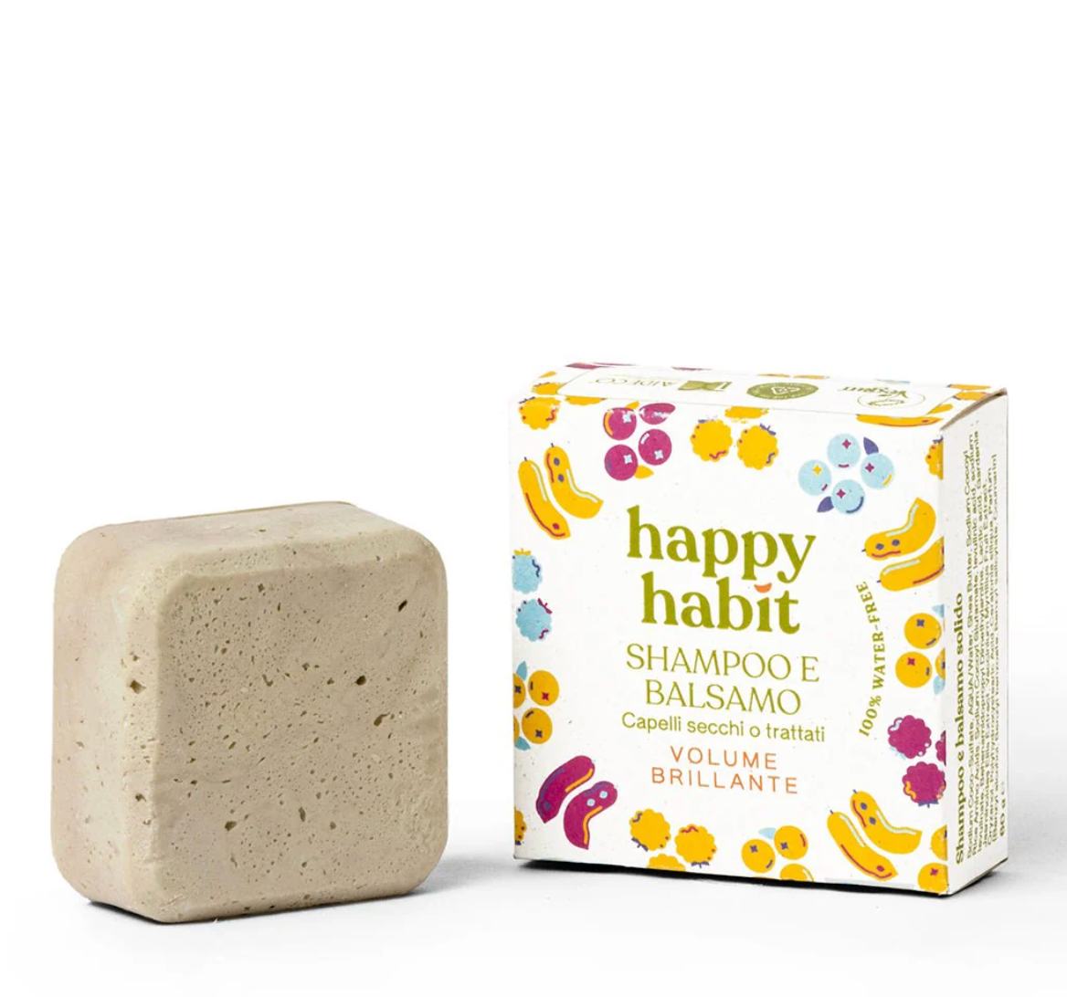 Happy Habit Shampoo & Balsamo Solido Volume Brillante Vegano 60 gr