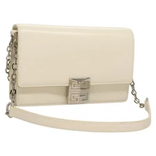 GIVENCHY Chain Shoulder Bag Leather White Silver Auth yk18917
