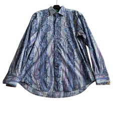 Robert Graham Shirt Mens Medium Blue Purple Paisley Long Sleeve Button Up