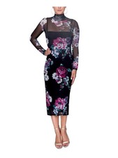 RACHEL RACHEL ROY Womens Black Mesh Overlay Slip Insert Midi Dress XS