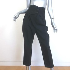 Saint Laurent Button-Waist Cropped Trousers Black Gabardine Size 40