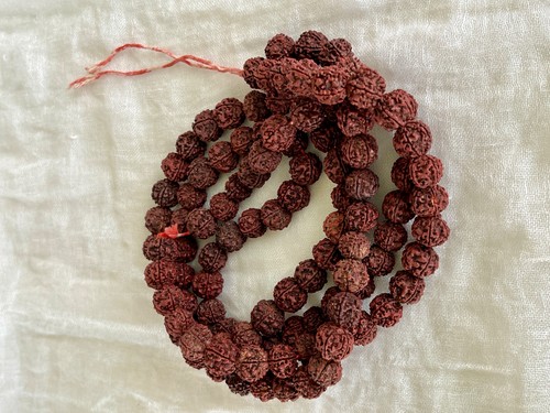 Vintage Rudraksha Seed Mala Necklace 68" • 17–18mm Beads • Hand-Strung India