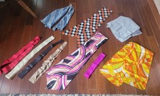 Lot Of 10 Vintage Mid Century Scarves Etc. Very Colorful And Fun 