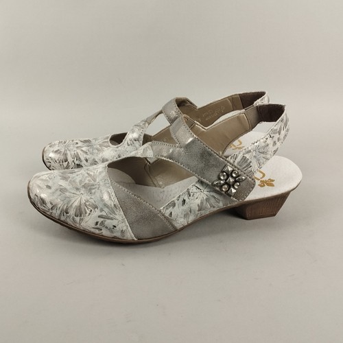 Zapatos Rieker Mary Jane para mujer 5 zapatos de salón de cuero metálico tacón bajo florales cómodos - Imagen 3 de 15