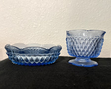 Vintage Indiana Glass Ice Blue Diamond Point Candy Bowls Dishes Set of 2