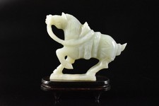 R1027: Japanese Stone jade/jewels HORSE STATUE sculpture Ornament w/tray