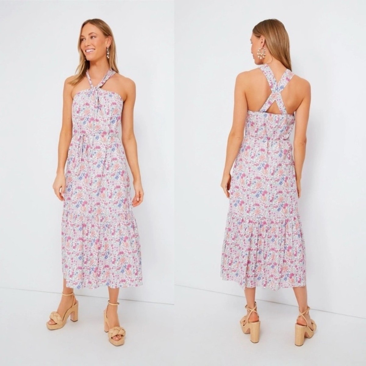 NWT Tuckernuck Hyacinth House Pink Halter Neck Floral Medouie Midi Dress XS NWT Tuckernuck Hyacinth House Pink Halter Neck Floral Medouie Midi Dress XS