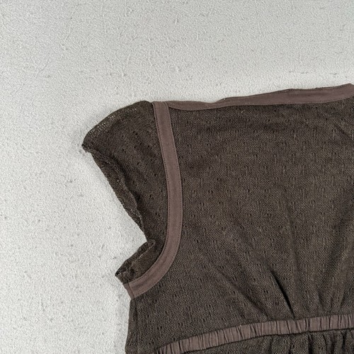 DKNY Babydoll Top Women’s XS Brown Knit Sheer Layered Hem Cap Sleeves Y2K - Picture 15 of 16