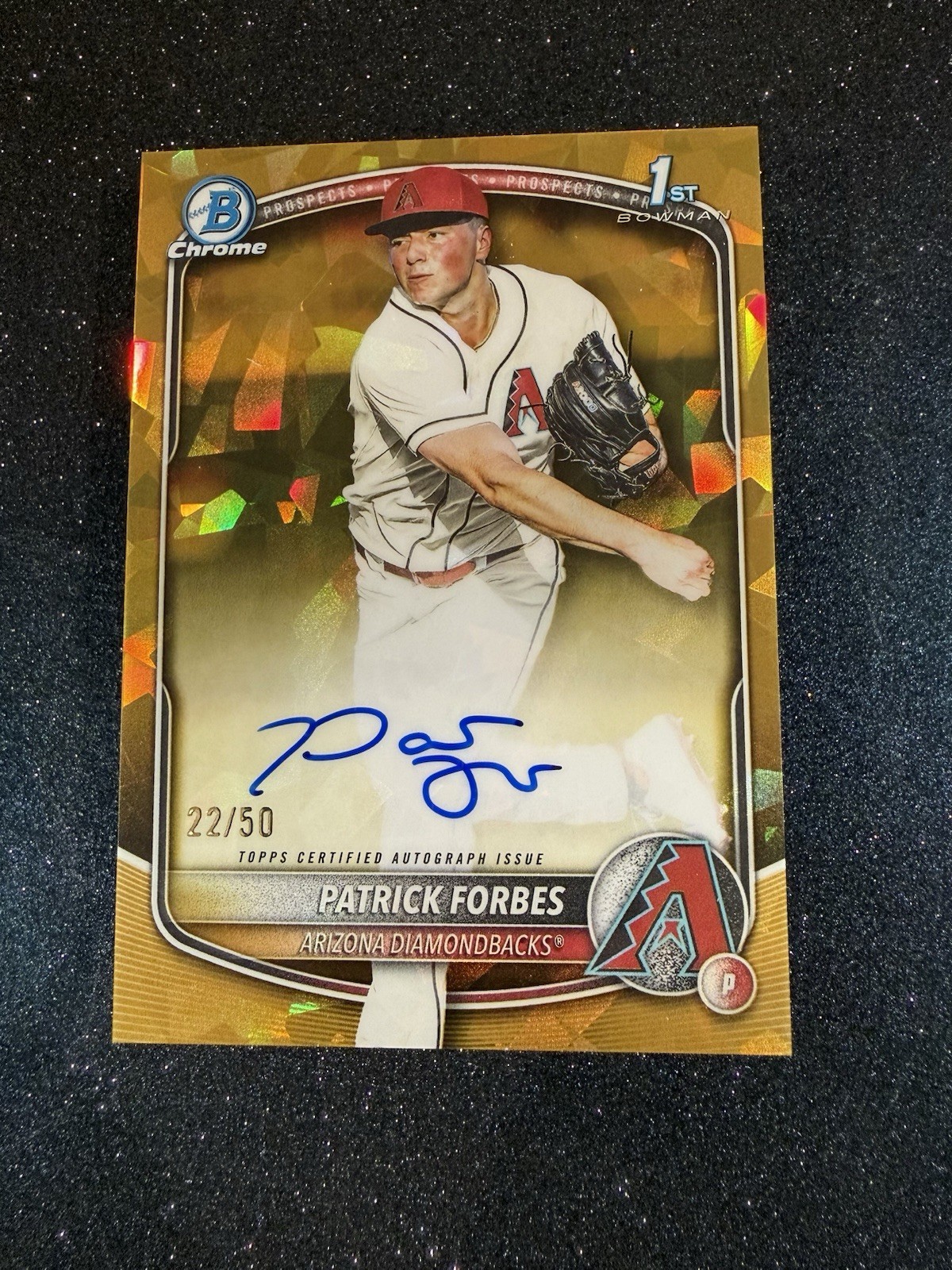 2025 Bowman Draft Sapphire Patrick Forbes Chrome Auto Gold Refractor 1st #/50