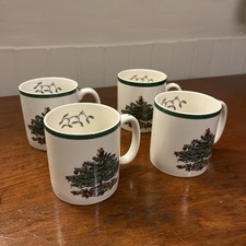 Lot of 4 SPODE Christmas Tree Set Mugs   8oz Holiday Mugs Made in England