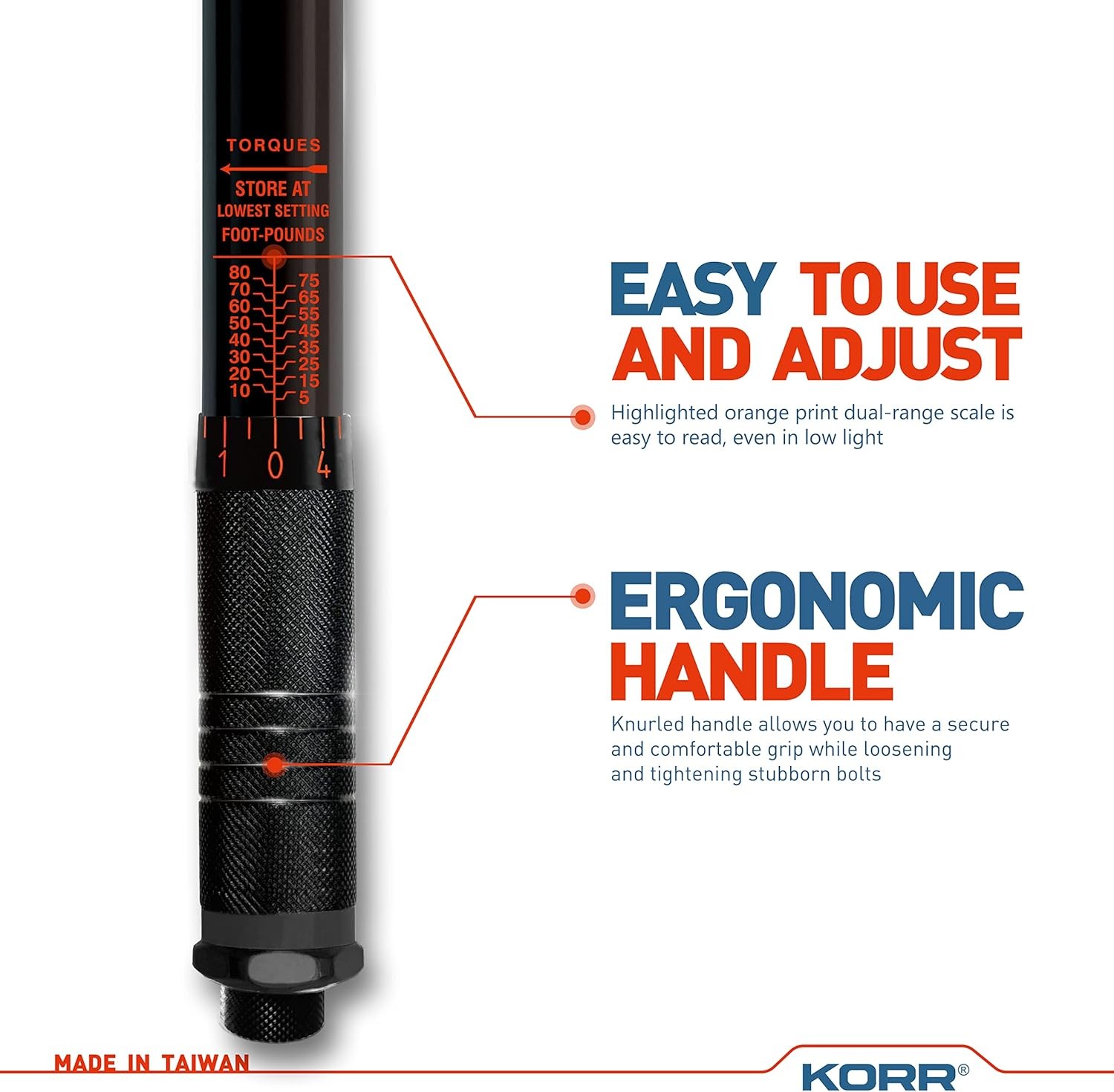 KORR Tools KTW002 3/8-Inch Drive Click Torque Wrench (5-80 Black,orange 