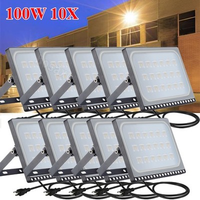 10X 100W LED Flood Light Warm White Outdoor Spotlight Garden Yard Lamp W/US Plug
