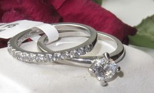Engagement wedding ring set ladies stainless steel cz silver band 2pcs new 211